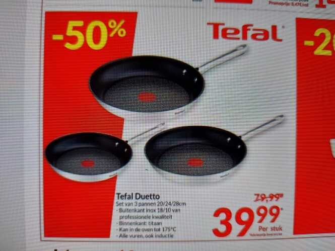 Intermarche -50% op tefal duetto set van 3 pa...