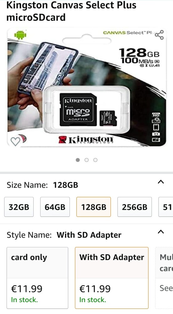 Kingston Canvas Select Plus microSDcard 128GB...