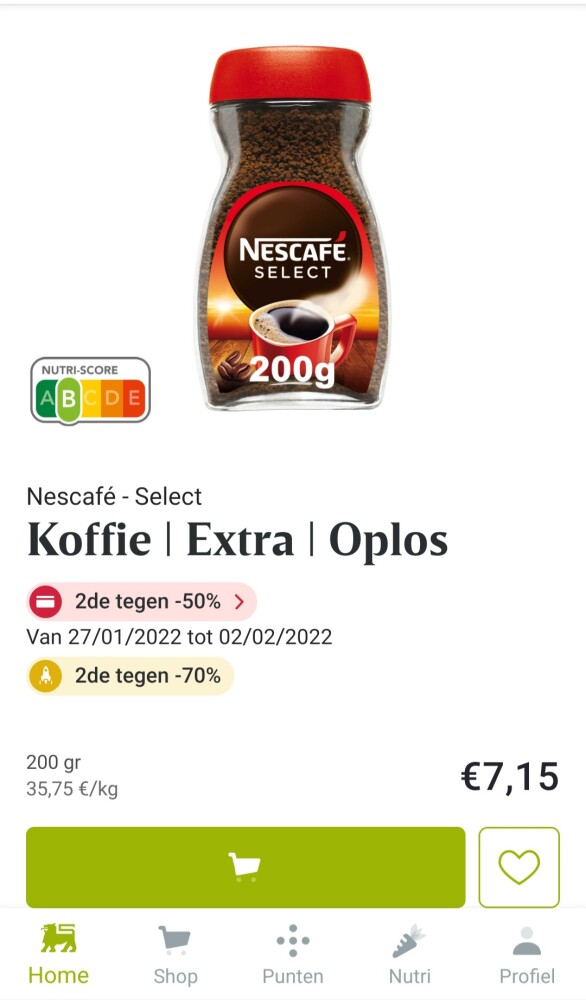 Nescafe select 200 gr. 2e aan 70% met pluskaa...