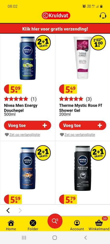 Kruidvat nivea fouchegel voor mannen 2+1 grat...