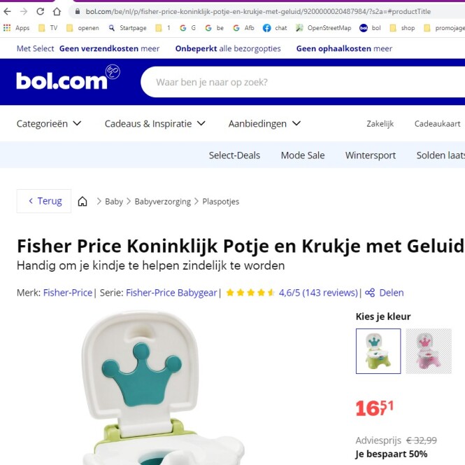 Fisher Price Koninklijk Potje en Krukje met G...