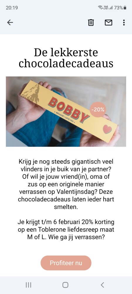 Bij your surprise nu 20% korting op Toblerone...