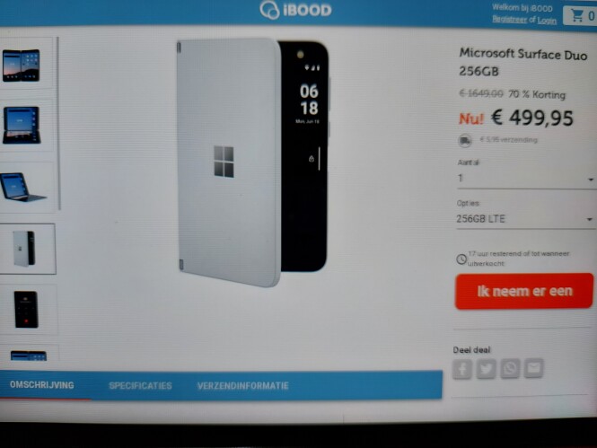 Ibood.com microsoft surface duo 256gb nu €499...