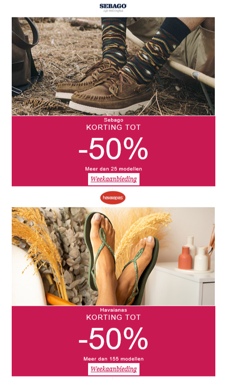 Bij spartoo.be tot 50% korting op Sebago, Hav...