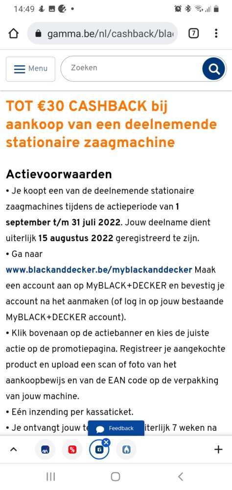 Cashbackactie bij Gamma,tot €30 terugbetaald...