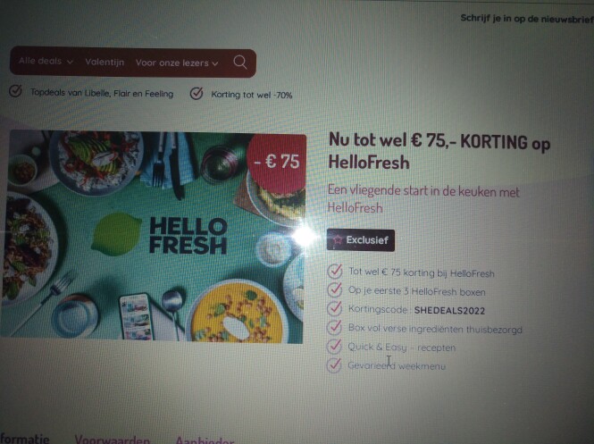 -75€ op hellofresh op 3 eerste boxen geldig o...