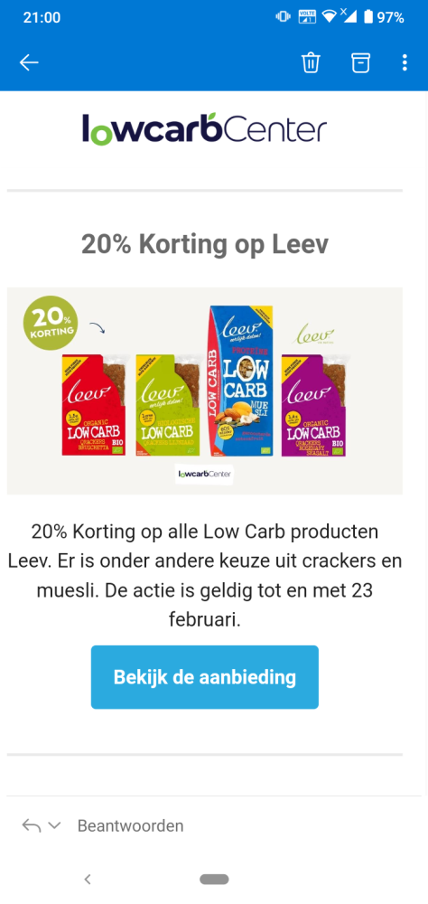 Bij lowcarbcenter 20% Korting op alle Low Car...