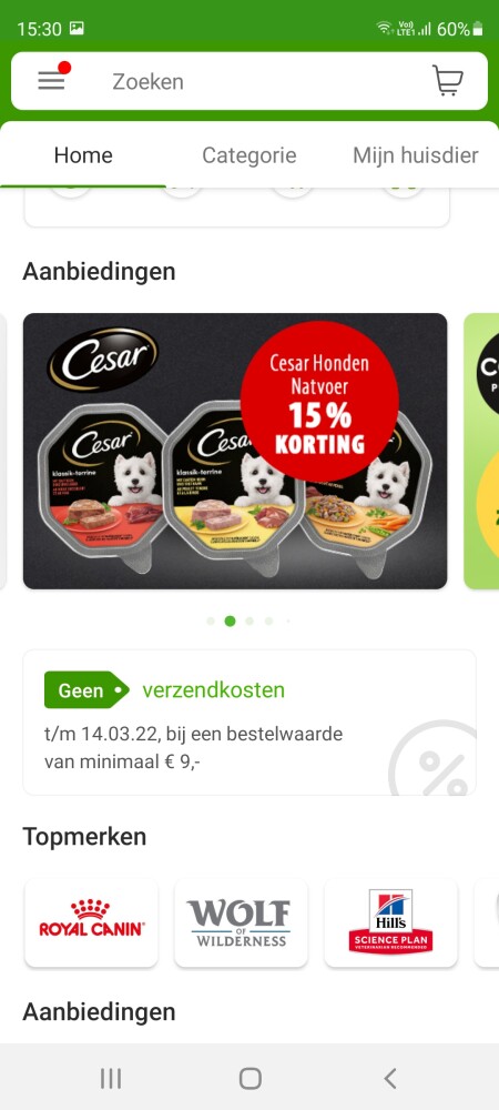 Bij zooplus.nl is er nu 15% op Cesar honden n...