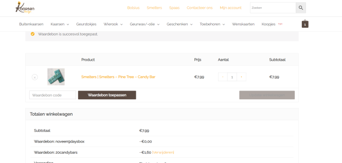 Bij kaarsenhuisje is er 20% korting op Candy...