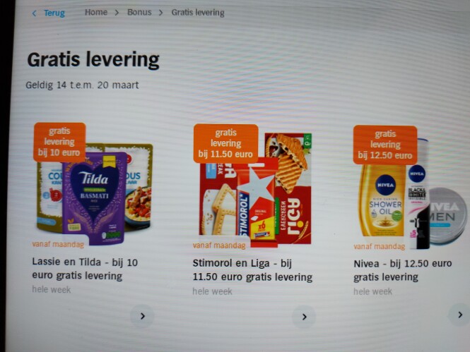 AH gratis levering met o.a. €10 lassie en ti...