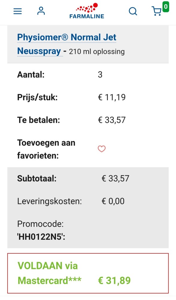 Farmaline physiomer 210ml goedkoper dan de k...