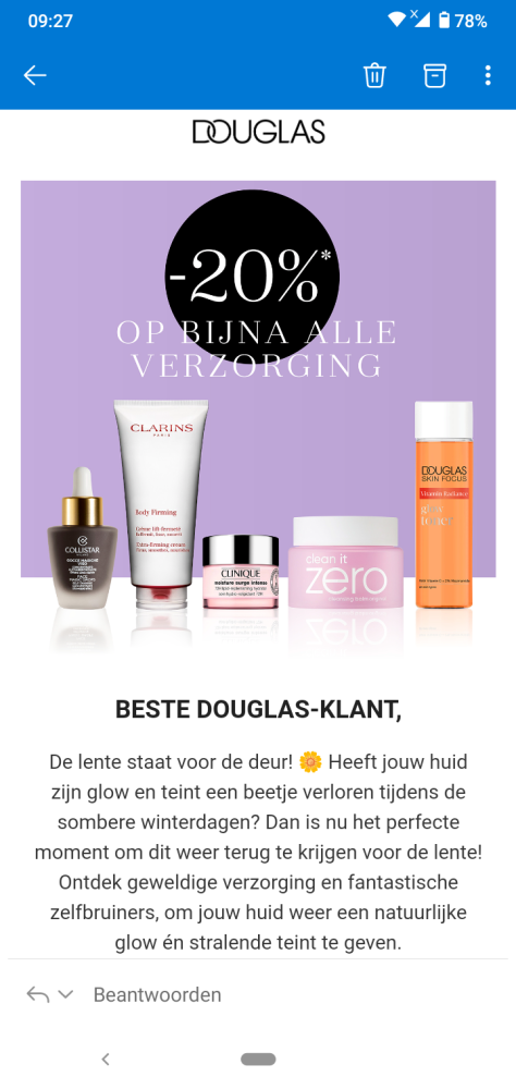 Bij douglas.be is er t/m 31 maart 20% korting...