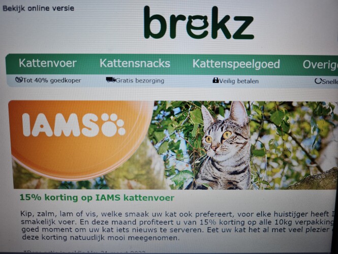 Bij brekz.be nu 15% korting op Iams kattenvoe...