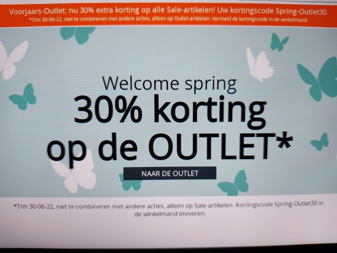Welcome spring 30% korting op de OUTLET* t/m...