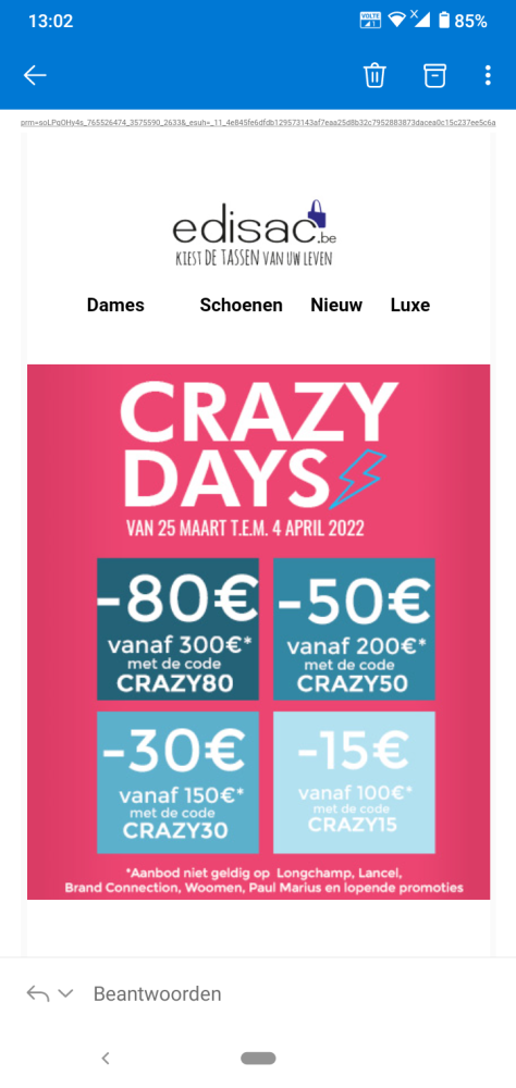 €15 korting bij aankoop vanaf €100 Code CRAZY...