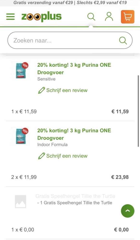 Bij zooplus.nl 20% korting op purina one droo...