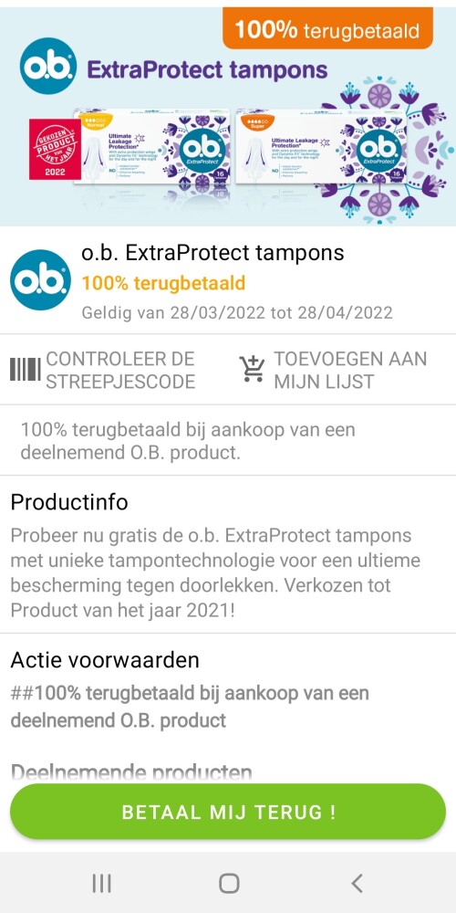 My shopi 100% terugbetaald o.b. extraprotect...
