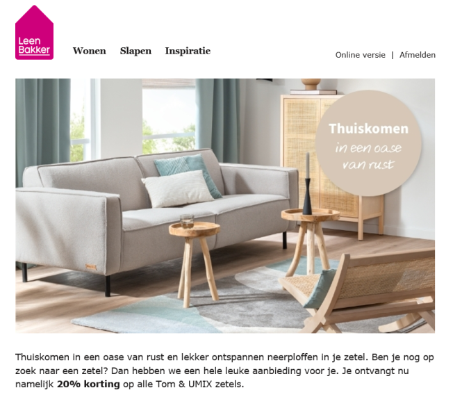 Bij leenbakker.be is er 20% korting op alle a...