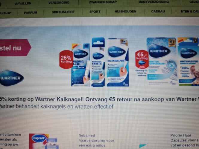 Bij de onlinedrogist.nl 25% op Wartner kalkna...