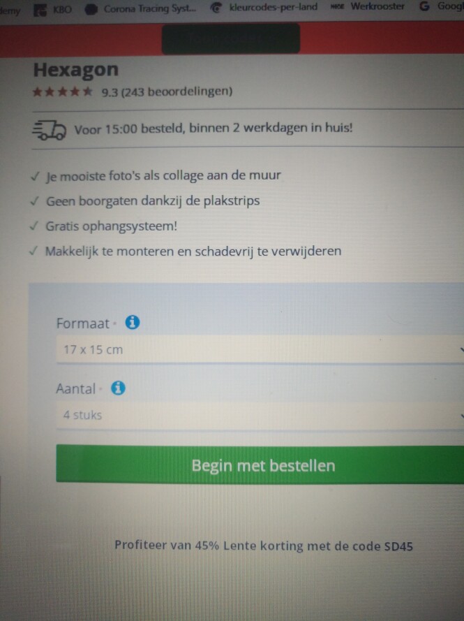 -45% op 4 hexagons met gratis ophangsysteem