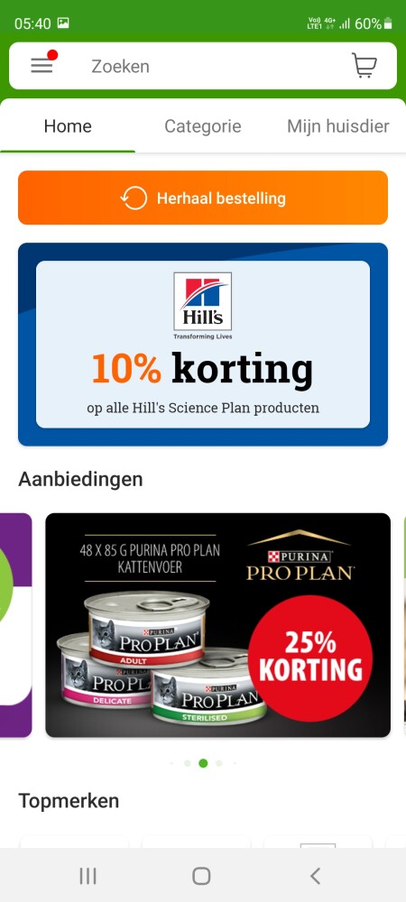Bij zooplus.nl nu 25% korting op Proplan aloo...