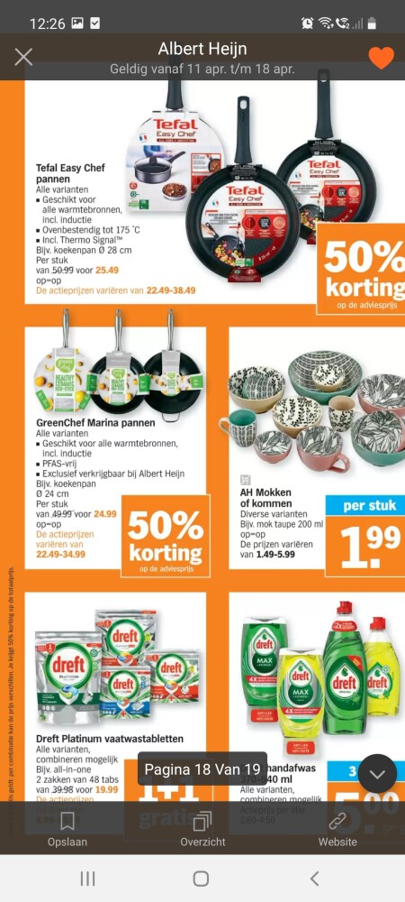 Ah vanaf maandag -50% tefal easy chef pannen,...