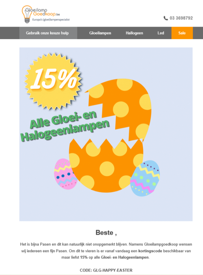 15% op alle Gloei- en Halogeenlampen