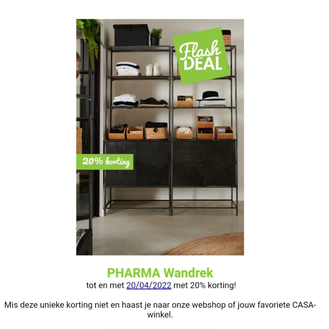 CASA flashdeal 20% op pharma wandrek t.e.m 20...
