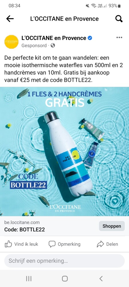 Leuke actie bij l'Occitane. Een waterfles en...