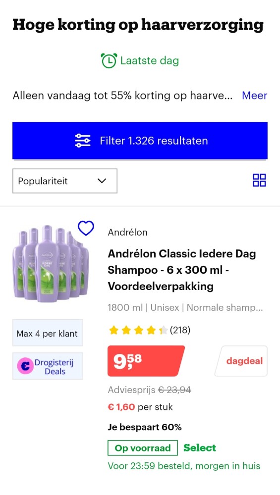 Bol.com dagdeal korting op haarverzorging o.a...