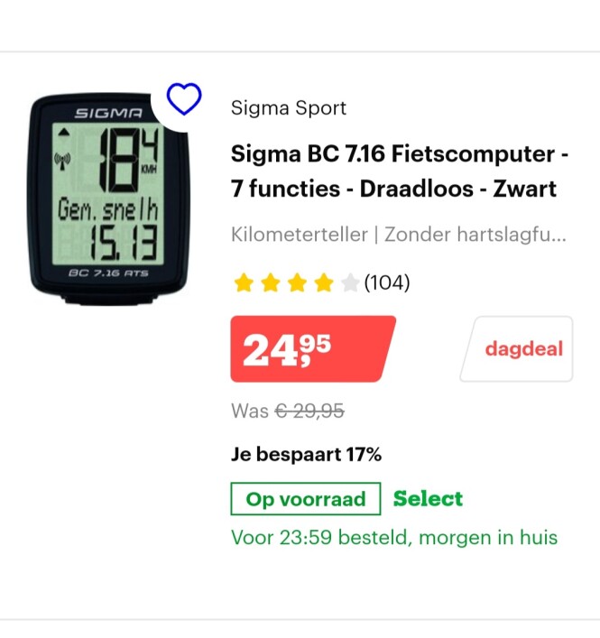 Bol.com dagdeal korting op fietscomputer o.a....