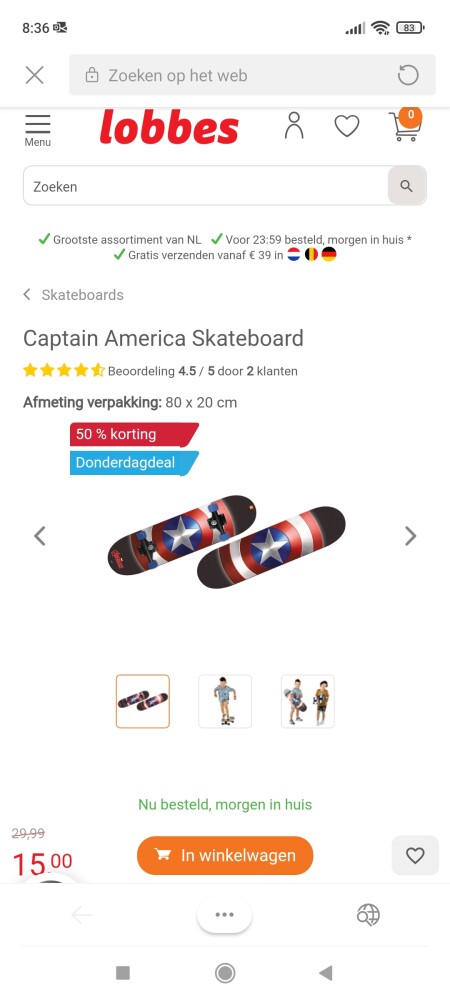 Donderdagdeal bij lobbes.nl -50% op Captain A...