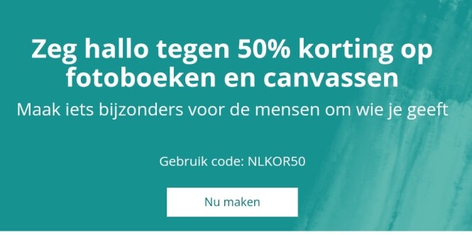 50% korting op fotoboeken en canvassen.