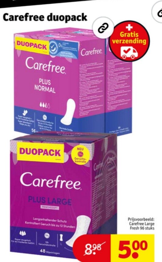 Kruidvat carefree duopack €5,00 ipv €8,98 + e...