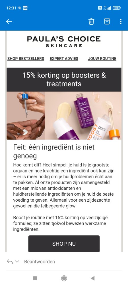 Bij paula's choice skin care is er 15% kortin...