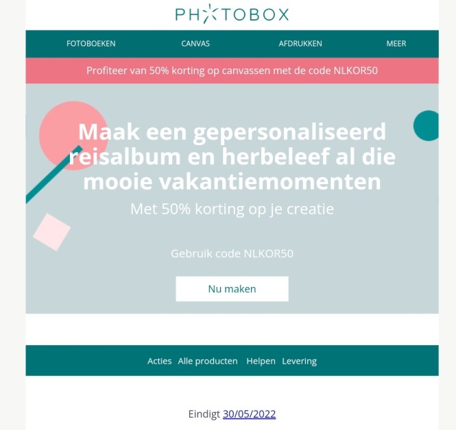 50% korting op fotoboeken en canvassen.