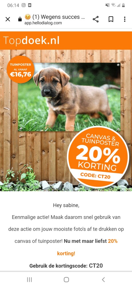 Bij topdoek.nl nu 20 % korting met code CT20...