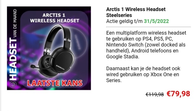 Arctis 1 Wireless Headset Steelseries bij Gam...