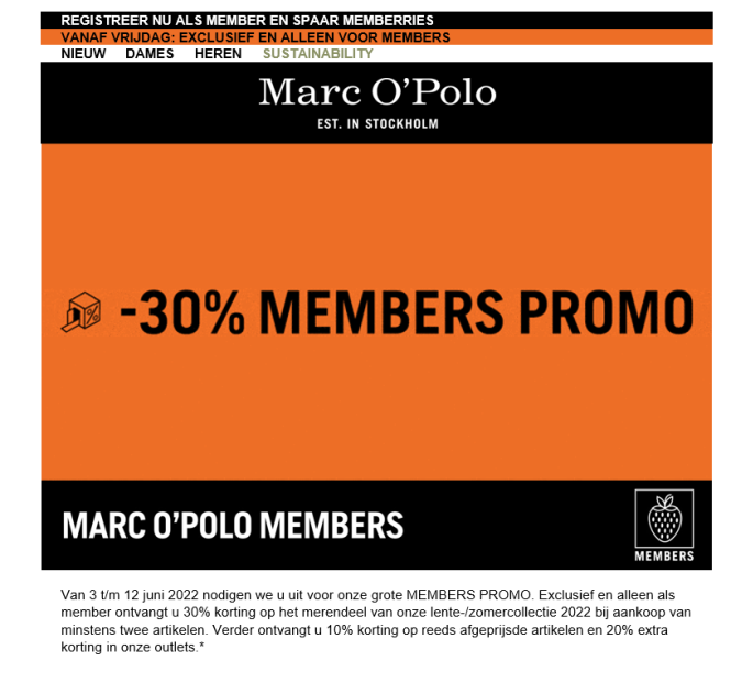 Member promo bij Marc O'Polo van 03/06-12/06:...