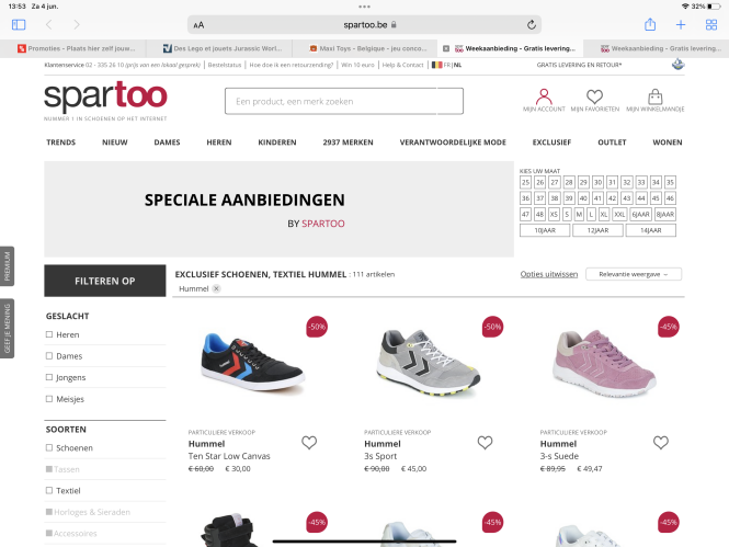 Bij Sparta 50 % op Hummel - geldig tot 10/06...