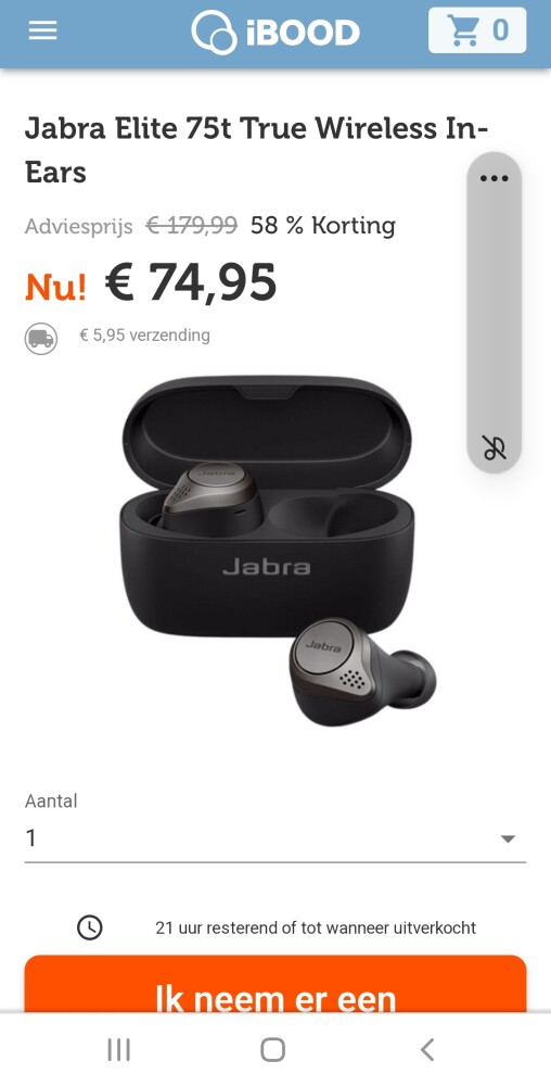 ibood.com dagdeal jabra elite 75t wireless nu...