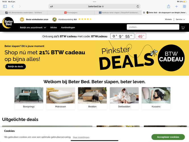 Beter bed pinksterdag 21 % BTW cadeau op gese...