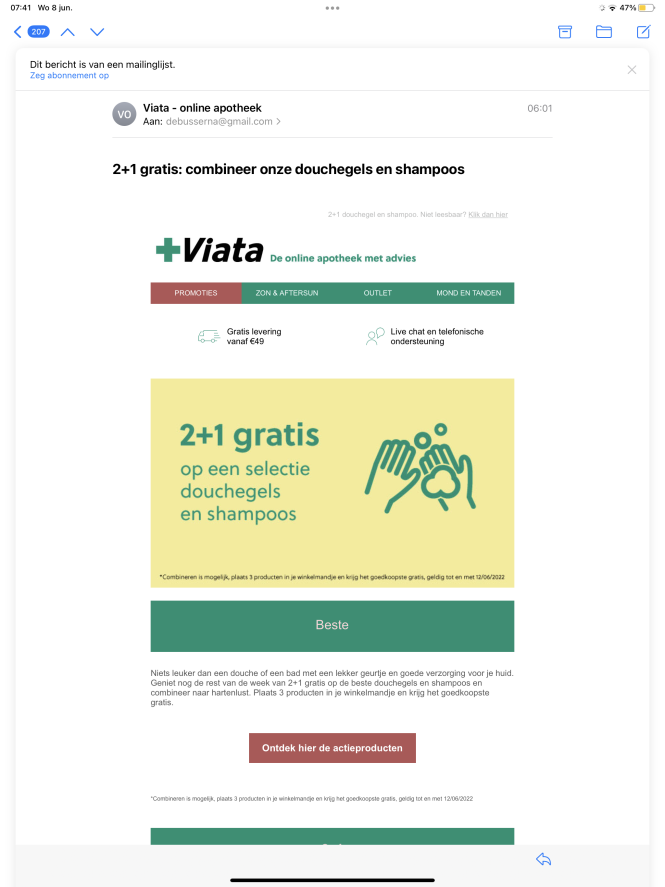 Vista - 2 + 1 op geselecteerde douchegels en...