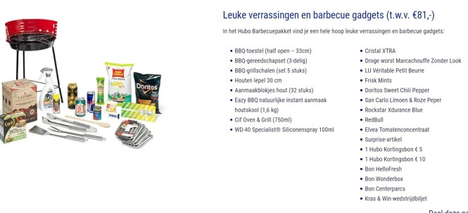 Leuk BBQ-pakket bij Hubo: pakket t.w.v. €81 m...
