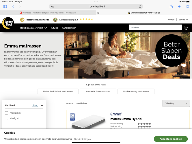 Beter bed - 40 of 50 % korting op Emma matras...