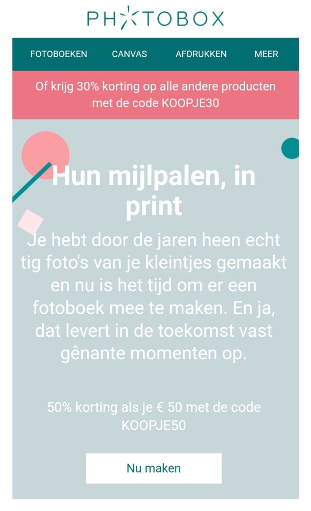 50% korting als je voor €50 aan fotoboeken be...