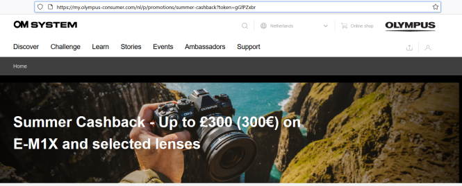 OLYMPUS Zomer Cashback - Tot €300 op E-M1X en...