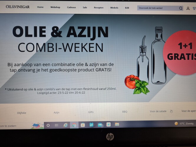 Bij oilvinegar.be nu 1+1 op olie en azijn.