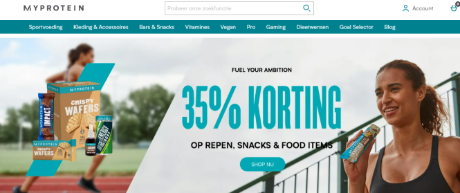 Bij MyProtein is er 35% korting op repen, sna...