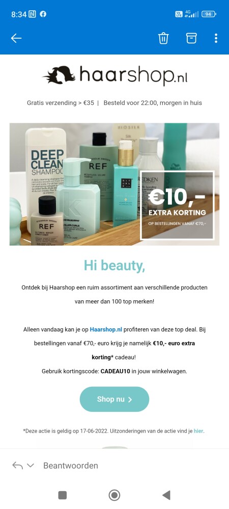 €10 bij aankoop vanaf €70